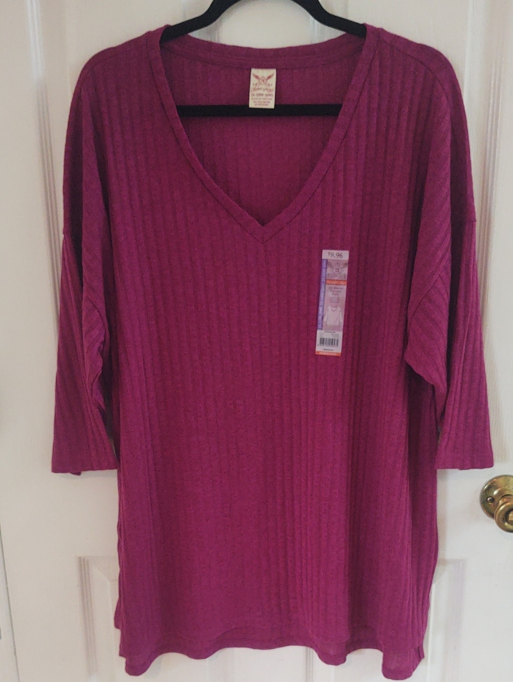 Faded Glory Ribbed V-Neck Tunic - Berry Pink